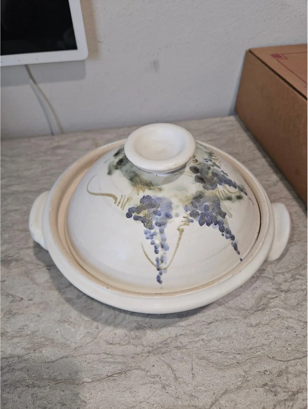Vintage Hand-Painted Ceramic Covered Casserole Dish with Grape Design